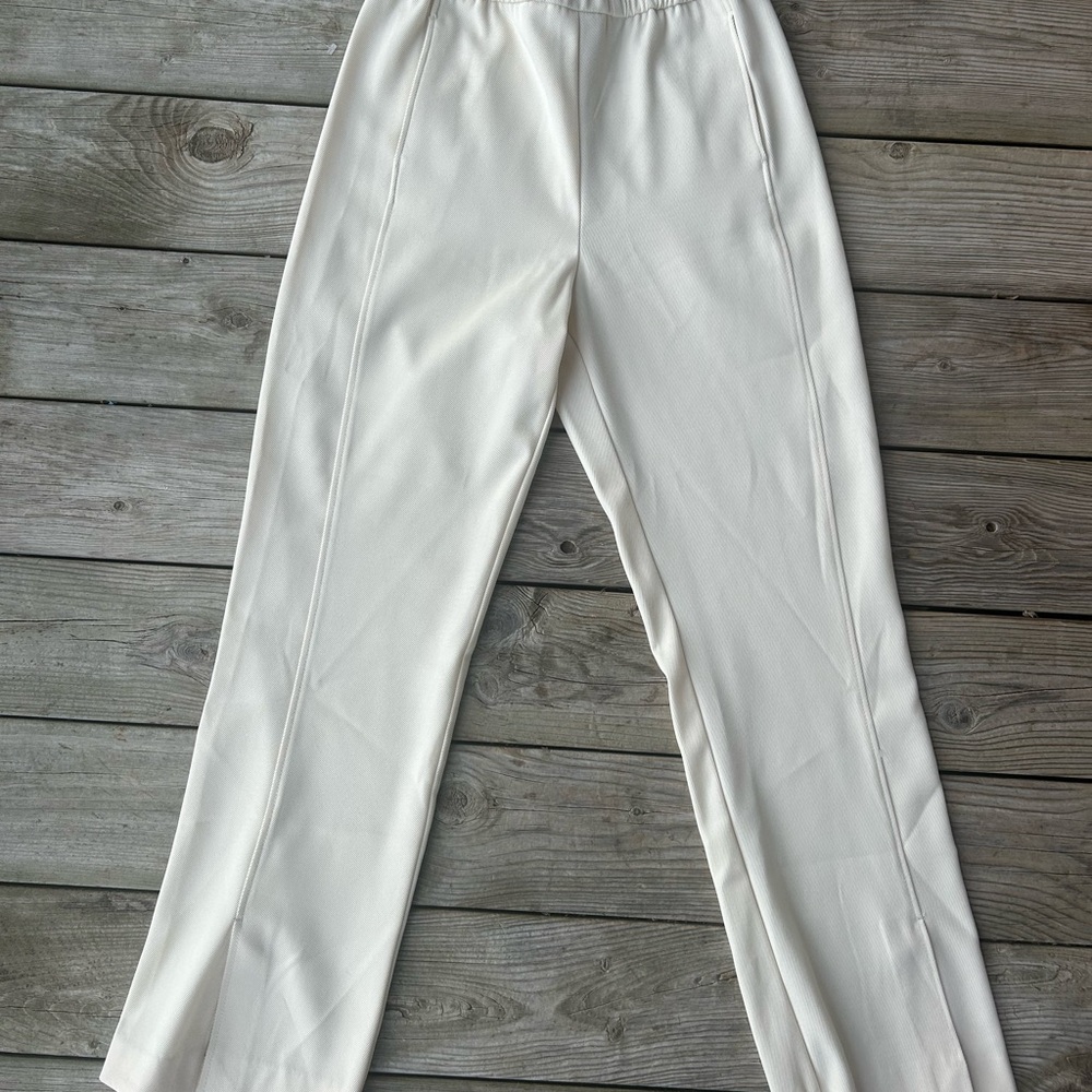 Zara Ivory Straight Leg Split Hem Pant Trousers Minimalist